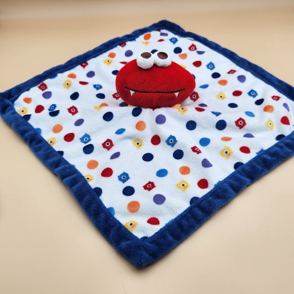 Graco Infant Baby Security Blanket Cuddle Toy Plush Lovey Red Monster Blue Trim